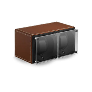 SwissKubik Master Box : Cognac Leather with White Stitch - Double window protection - Factory Second - The Independent Collective SK02.CV002.WP
