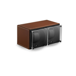SwissKubik Master Box : Cognac Leather with White Stitch - Double window protection - Factory Second - The Independent Collective SK02.CV002.WP