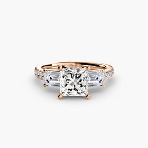 Three - Stone Ring with Pavé Band 4 - The Independent CollectiveThree - Stone Ring with Pavé Band 4 