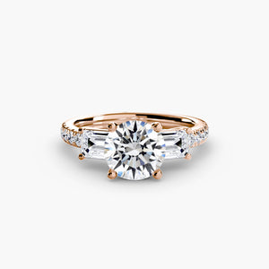 Three - Stone Ring with Pavé Band 4 - The Independent CollectiveThree - Stone Ring with Pavé Band 4 