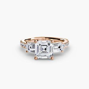 Three - Stone Ring with Pavé Band 4 - The Independent CollectiveThree - Stone Ring with Pavé Band 4 