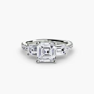Three - Stone Ring with Pavé Band 4 - The Independent CollectiveThree - Stone Ring with Pavé Band 4 