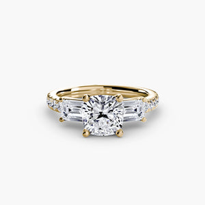 Three - Stone Ring with Pavé Band 4 - The Independent CollectiveThree - Stone Ring with Pavé Band 4 