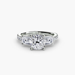 Three - Stone Ring with Pavé Band 4 - The Independent CollectiveThree - Stone Ring with Pavé Band 4 