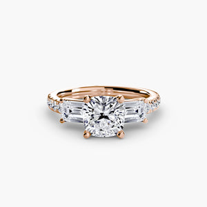 Three - Stone Ring with Pavé Band 4 - The Independent CollectiveThree - Stone Ring with Pavé Band 4 